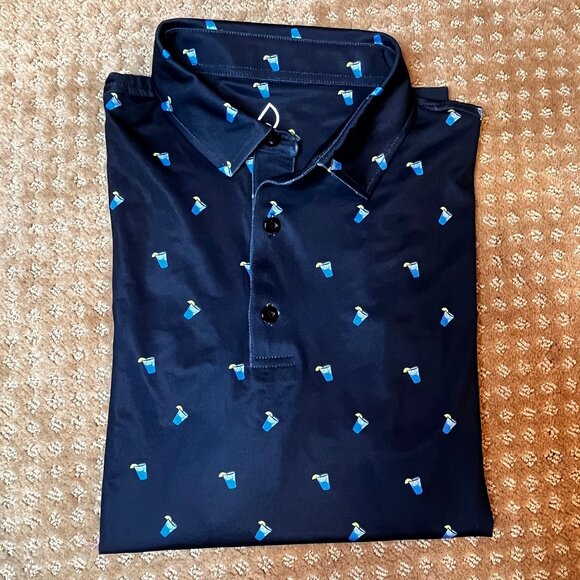 Deolax Navy All Over Drinks Print Polo Shirt Men's M Golf Flex Grapic Polo - Picture 10 of 10